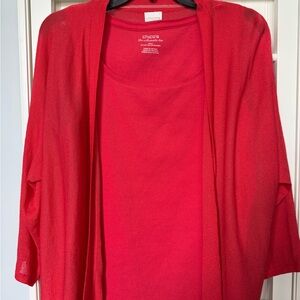 Chico's Vibrant Red Cardigan Sweater and Matching Tank